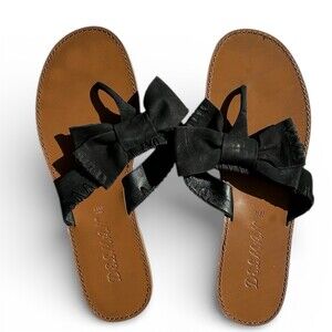 Delman Sunny Slide Sandals Womens 7.5 Black Bow Flat Slip On w/ Box